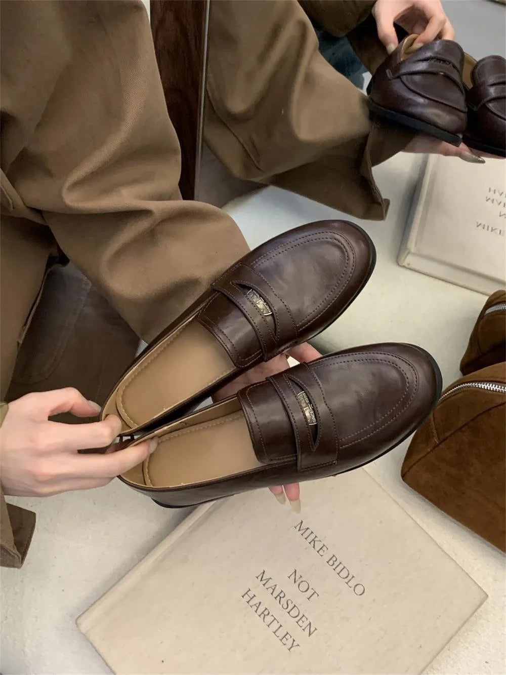 Leather Low Heels Loafers Cozy Slip On Soft Bottom Flats Woman Spring Autumn Classic Ladies Dress Office Shoes