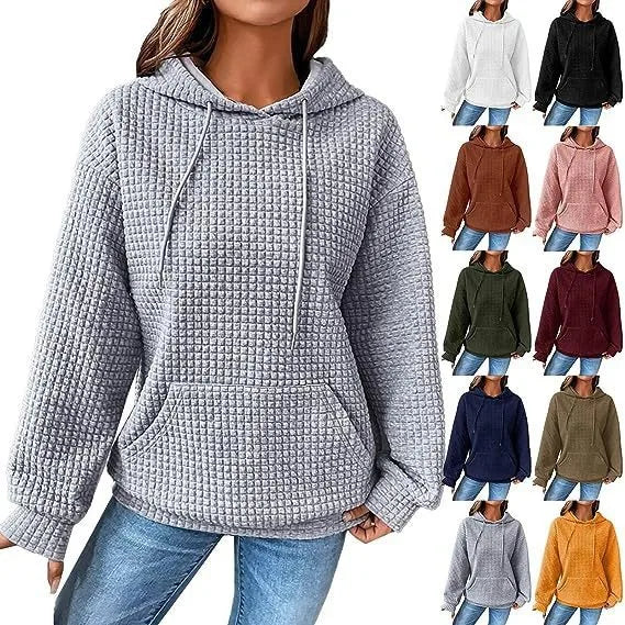 Women's hooded sweatshirt spring and autumn style waffle