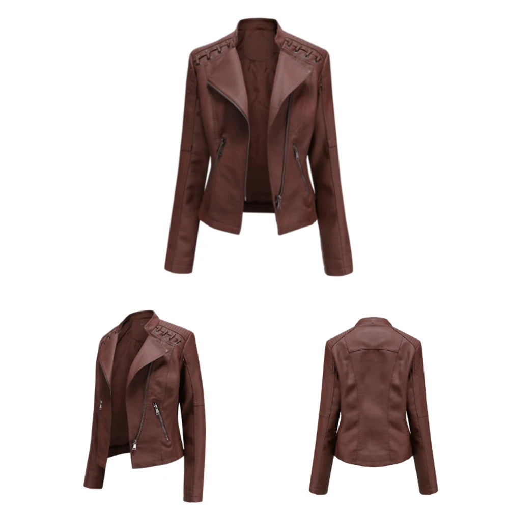 PU Leather Motorcycle Jacket Women Chaqueta  Motorbike Riding Jacket