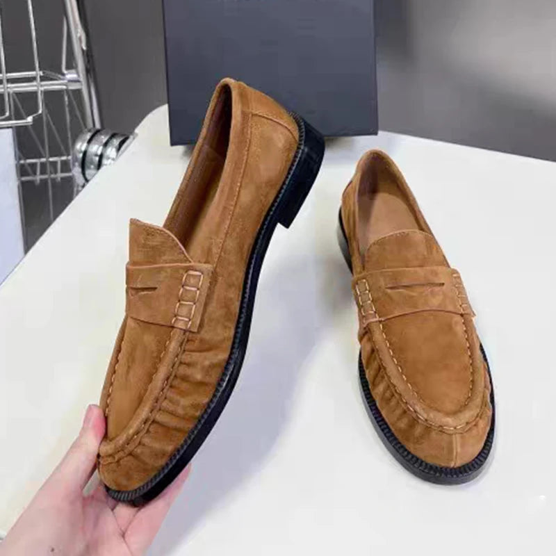 New Women Loafers Round Toe Top Quality Genuine Leather Low Heel Shallow Comfort  Shoes