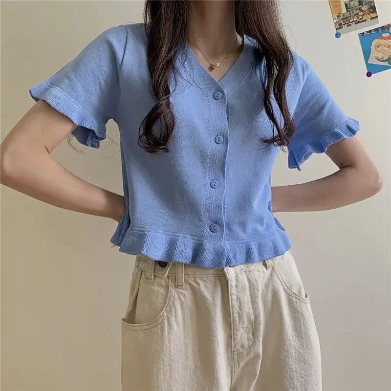 Women's Knitwear  Top V-neck Short-Sleeved