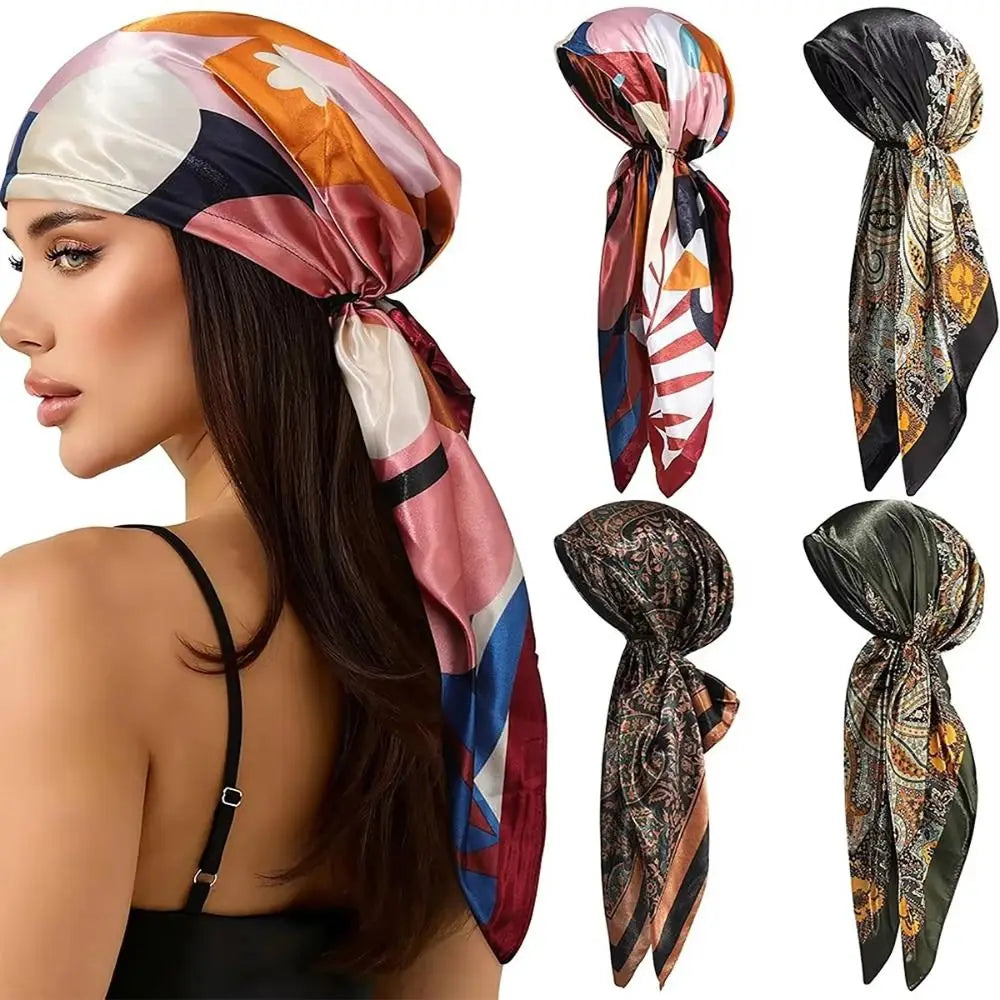 Fashion Leopard Print Print Turban Hat Elegant Thin Satin Head Scarf