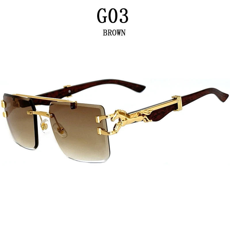 New In Sunglasses For Men Wooden Rimless Sunglasses Women  Vintage Square