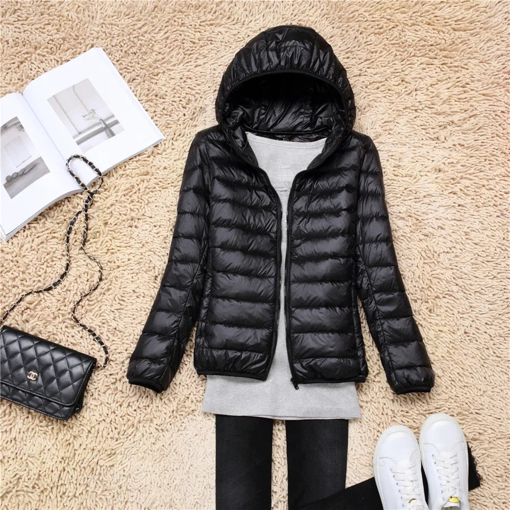 Women Puffer Jacket Ultra Light Weight Packable Hooded Down Coats