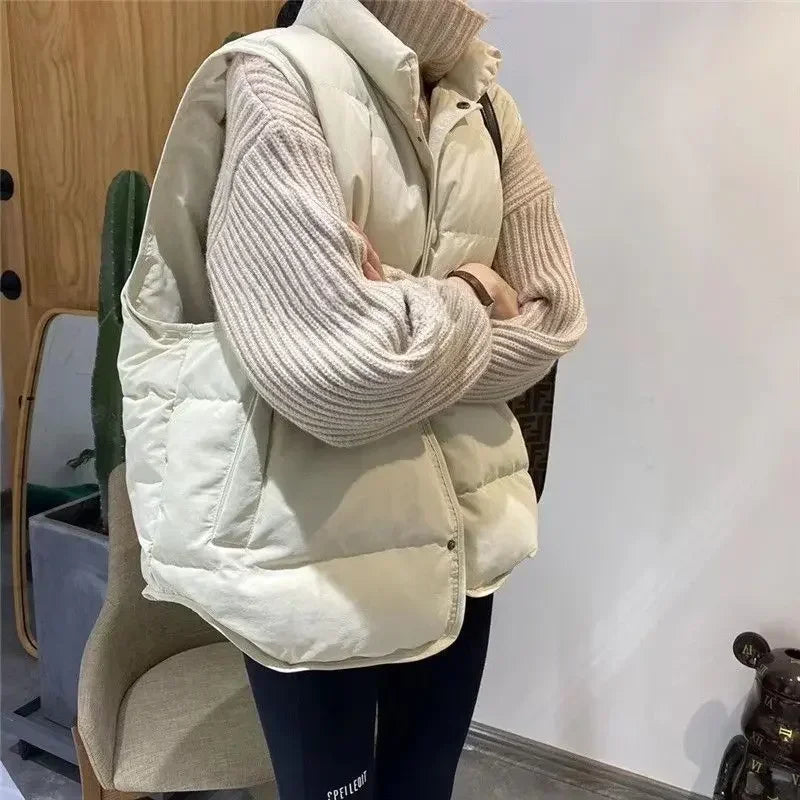 Quilted Puffer Waistcoat Woman Solid Color New Outerwear