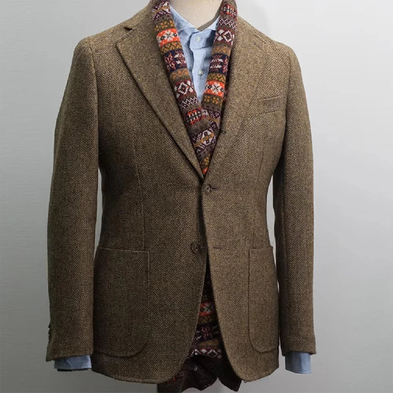 Men's Suit Herringbone Blazer Prom Tuxedos Wool Jacket （Only Coat）