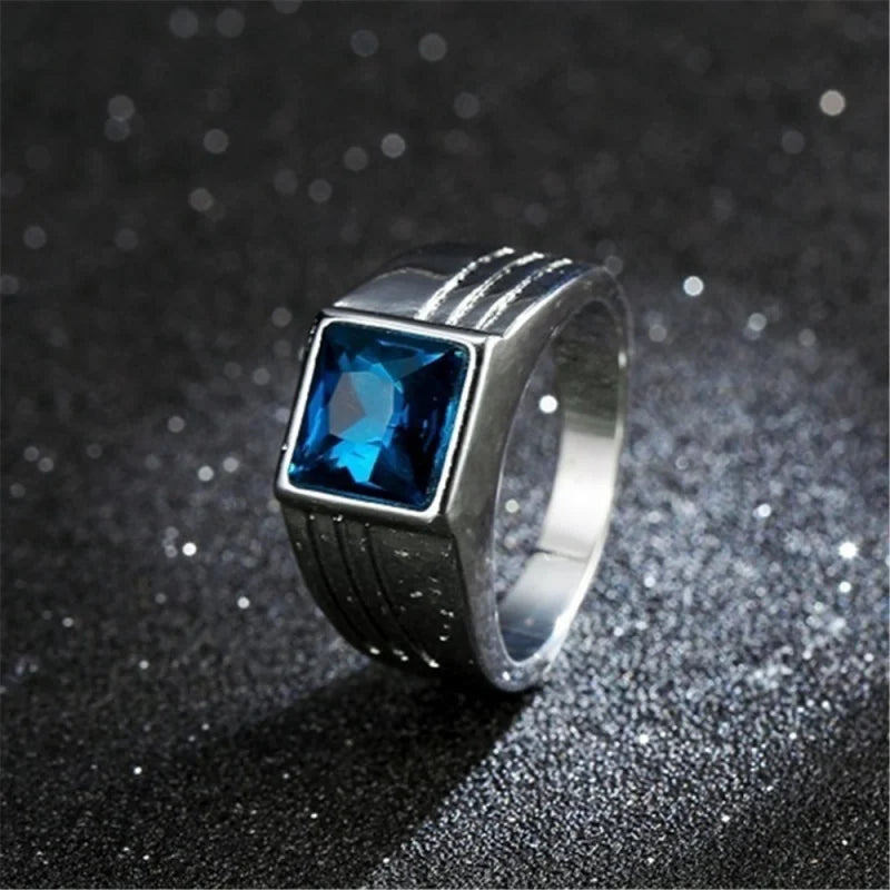 Men's Rings Simple Personalized Fashion Inlaid Sapphire Retro Style Business