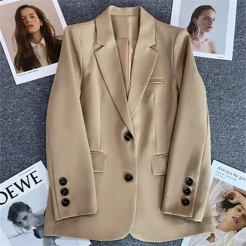 Elegant Office Lady Blazers  Fashion Long Sleeve Single Button Blazer