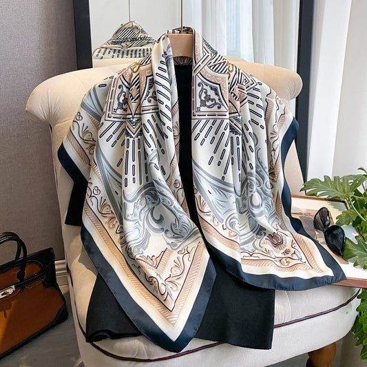 Silk Scarves Women Print Twill Square Head Shawl Bandanna
