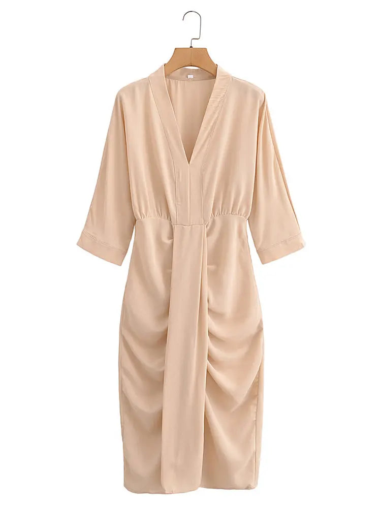 Elegant Solid Waist Fitted Draped Dress