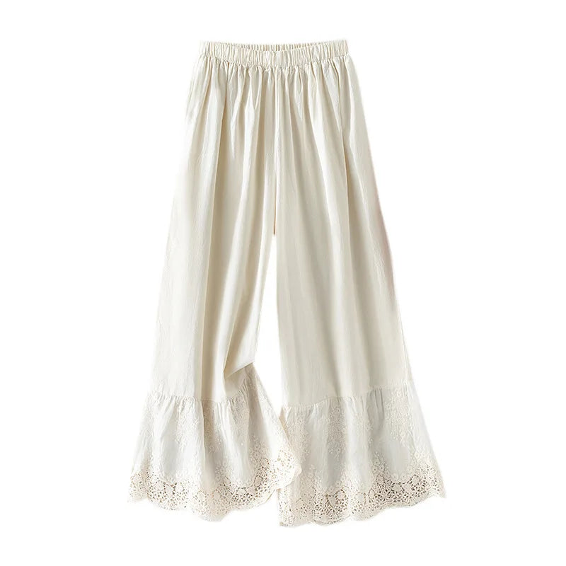 Wide Leg Long  Vintage Lace High Waist Straight Trousers