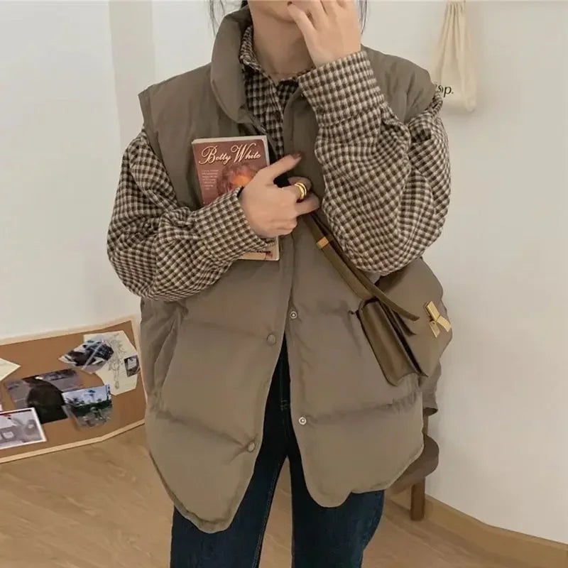 Quilted Puffer Waistcoat Woman Solid Color New Outerwear