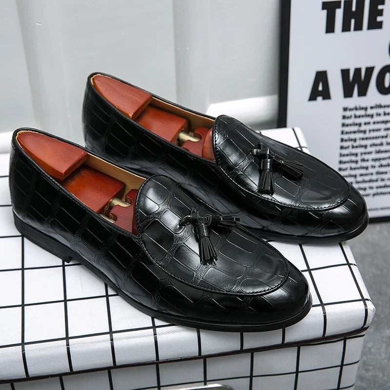 Men Slip On Loafers Trend Tassels Leather Shoes
