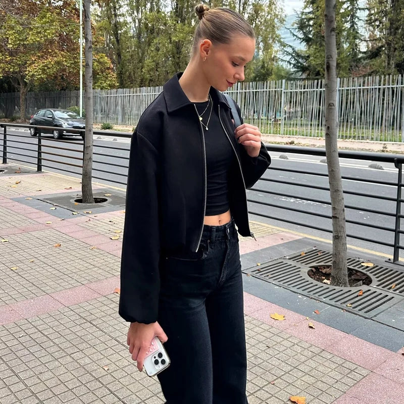 Puffed Bomber Jackets for Women Zip Varsity Cropped Jacket