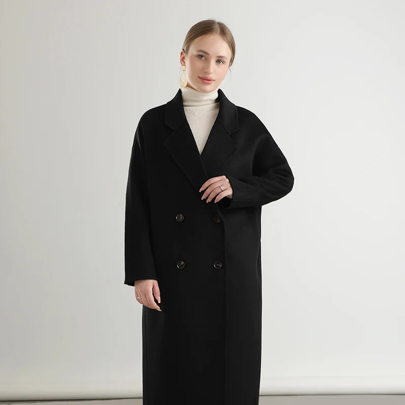 women's wool coat, double-sided, warm, high-end lapel coat