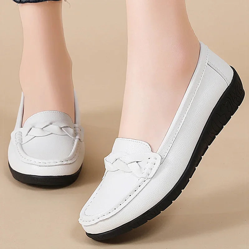 Women Soft Leather Loafer Flats Slip On Casual Shoes