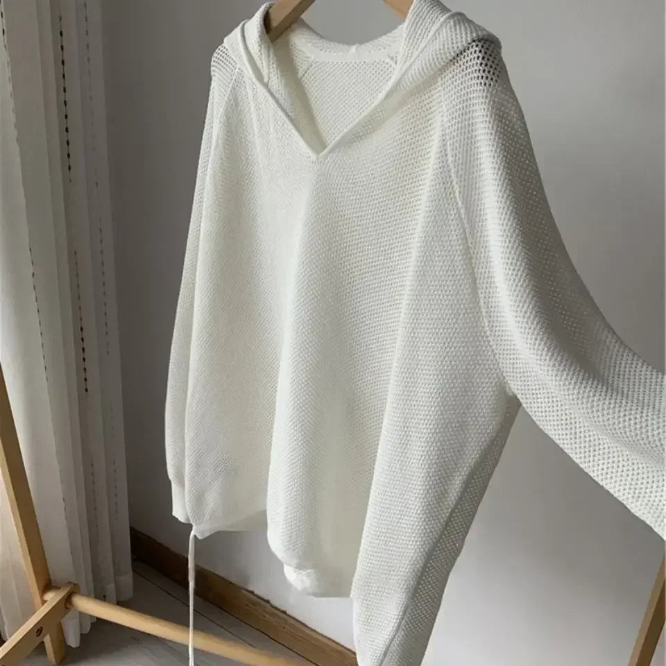 New Women Hollow Out Hooded Knitwear