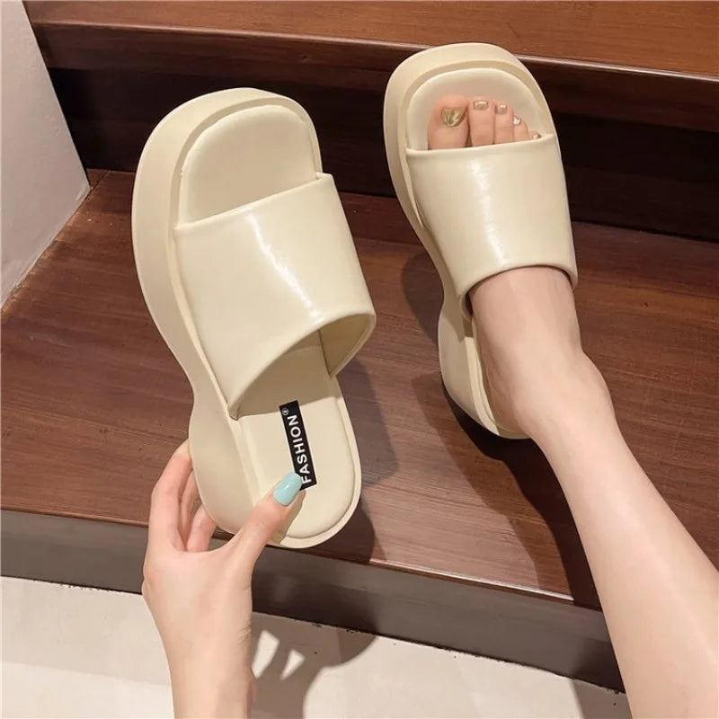 Women Slippers Thick Soled Designer Square Toe Slippers