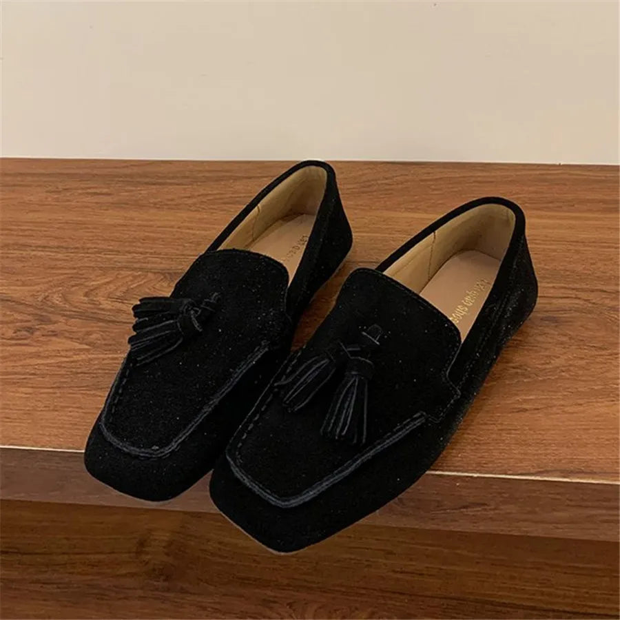 Fringed Women Ballet Flats Square Toe Walking Driving Shoes