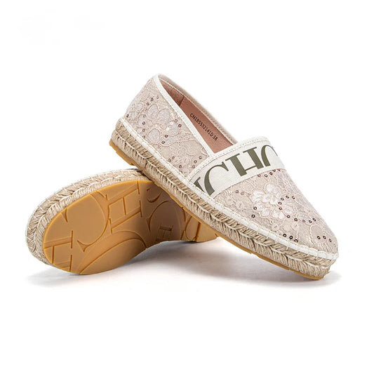 Exquisite Craftsmanship Women's Loafers Lace-up Flats Sparkling Loafers Handmade Grass Woven Soles