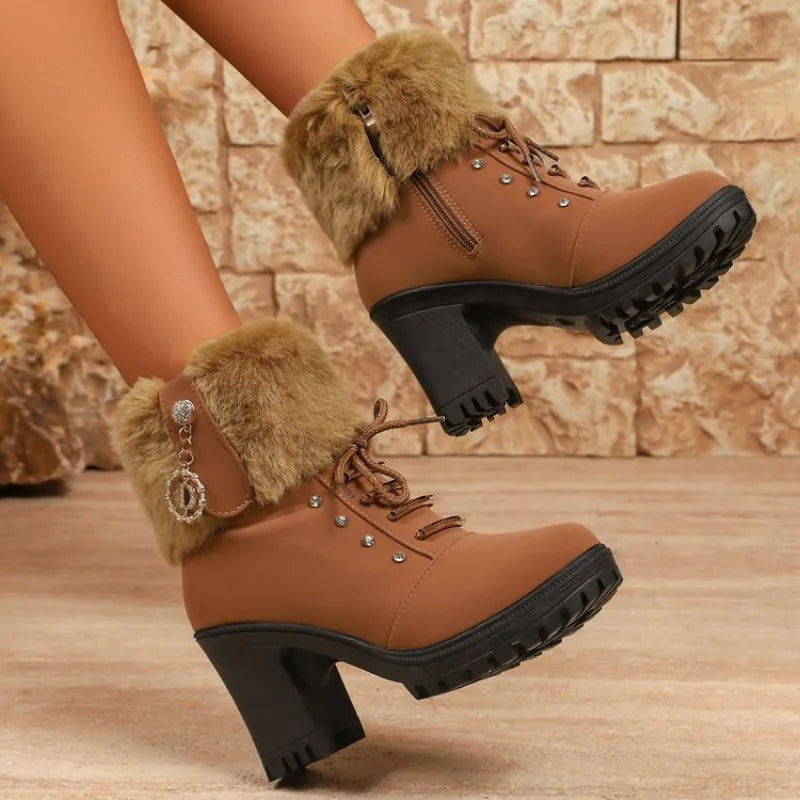Women Boots High Heels Shoes Plush High Platform Ankle Boots