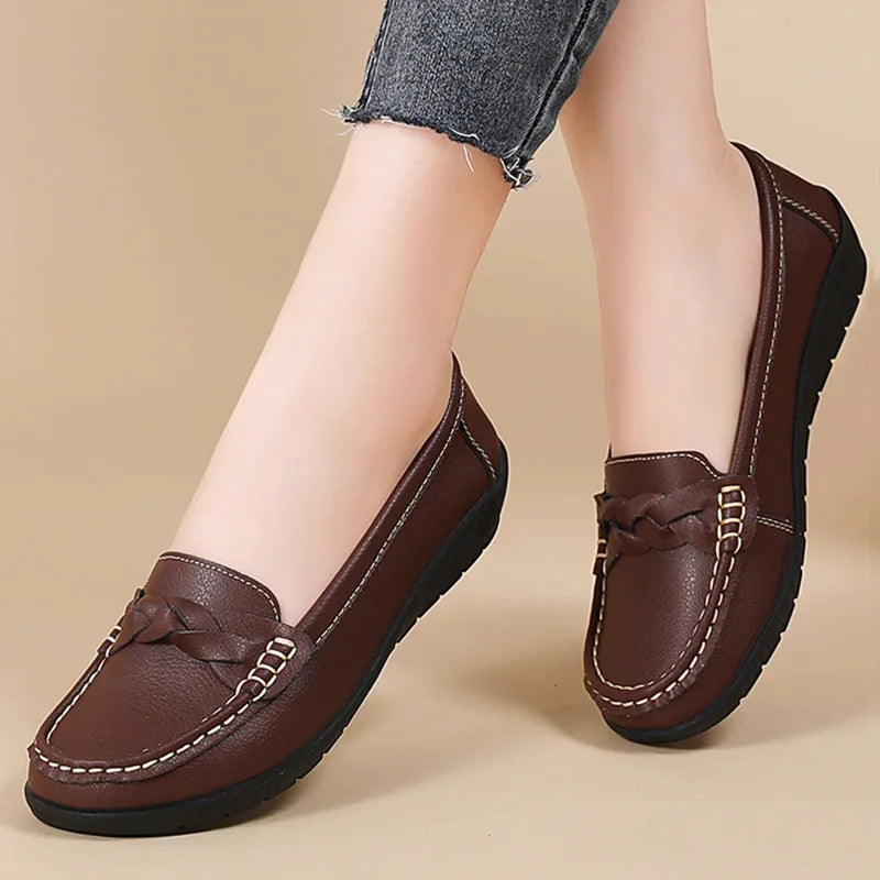 Women Soft Leather Loafer Flats Slip On Casual Shoes