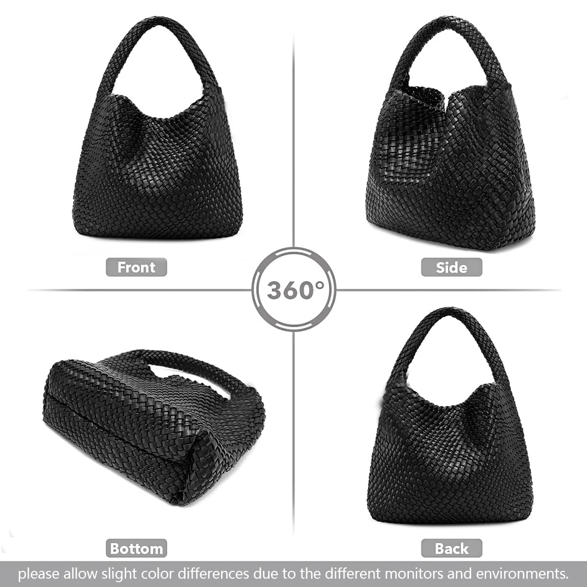 Large Woven Handbag Soft Leather Shoulder Bag Work Shopper Bag with Purse