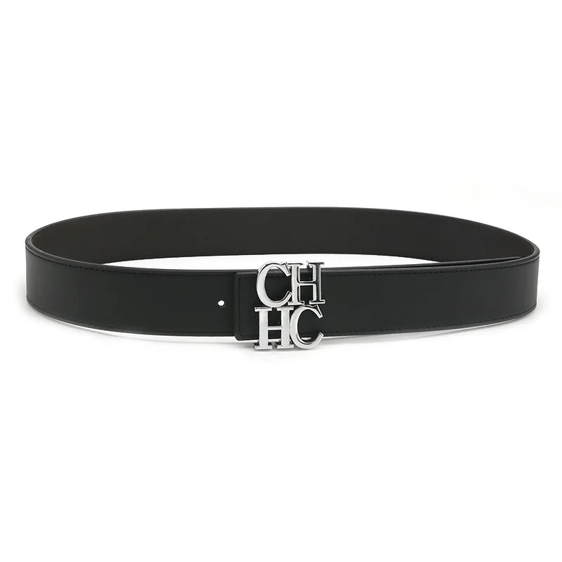 Men's 3.8cm Wide Belts - Stylish Plain & Lychee Grain Leather