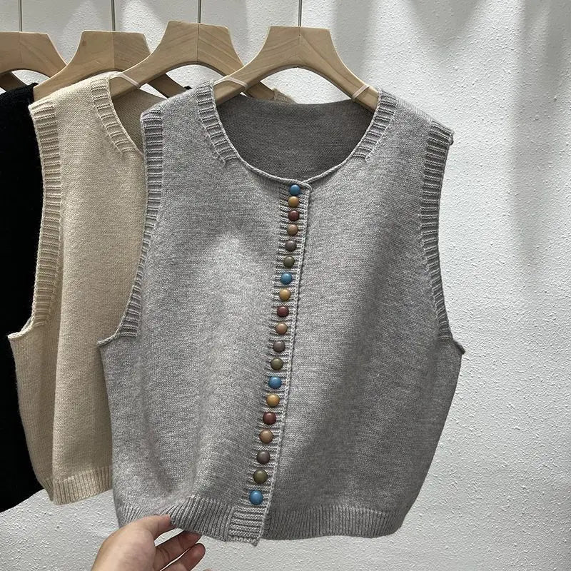 Women Knitted  Sleeveless Sweater Jacket