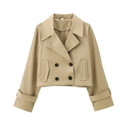 Cropped Trench Women's Autumn Coat Khaki