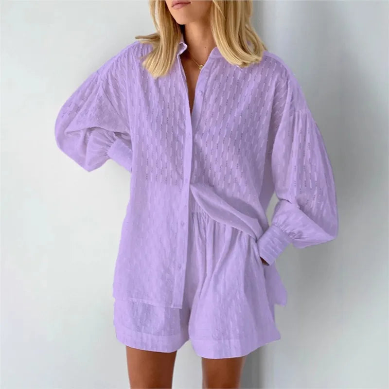 Women's Two PieceLong Sleeved Elegant Shirt 2 Piece Sets Suit