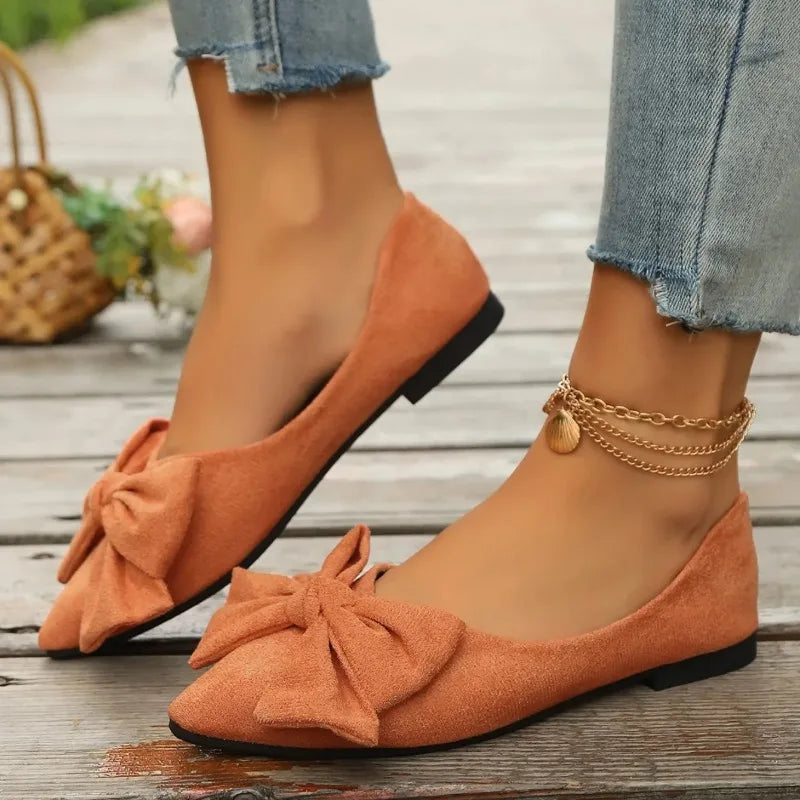 Flat Bottomed Loafers for Women Butterfly Bow Shallow Mouth Pointed Breathable  Women's Shoes