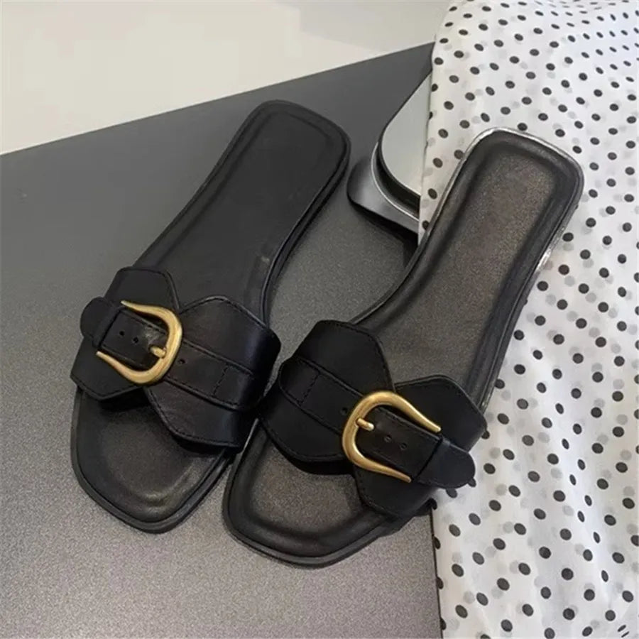 Slippers for Woman Beach Flats Ladies Buckle Slides Gladiator Sandals