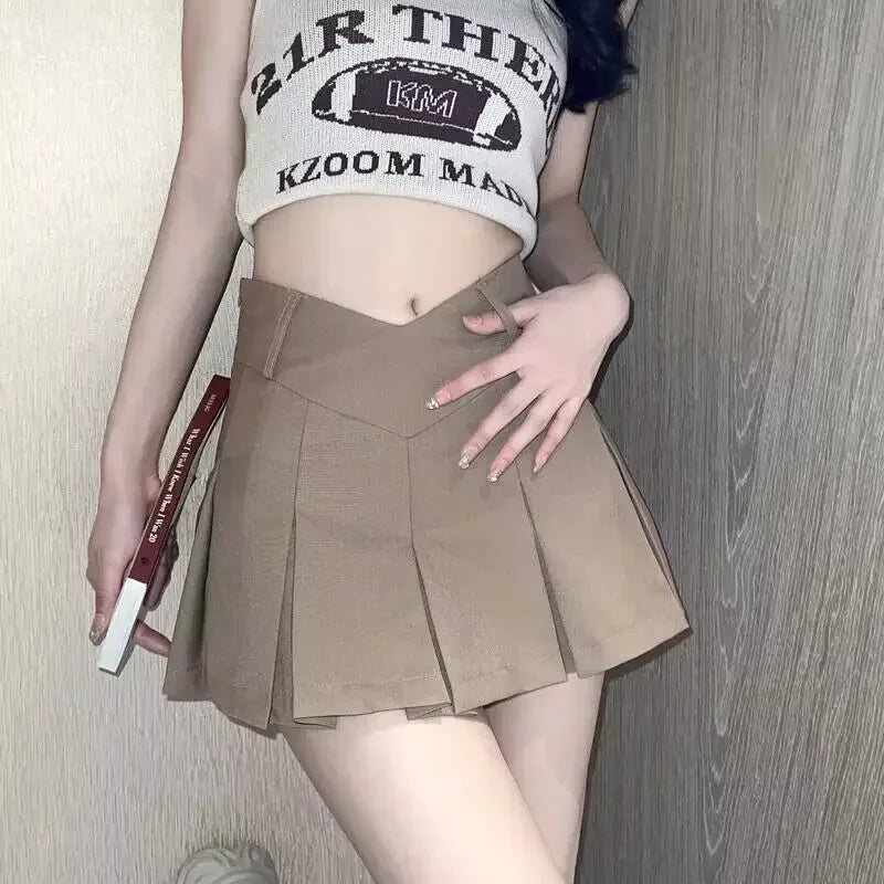 Summer Sexy Retro V Waist Casual  Women Mini Short Pleated Skirts