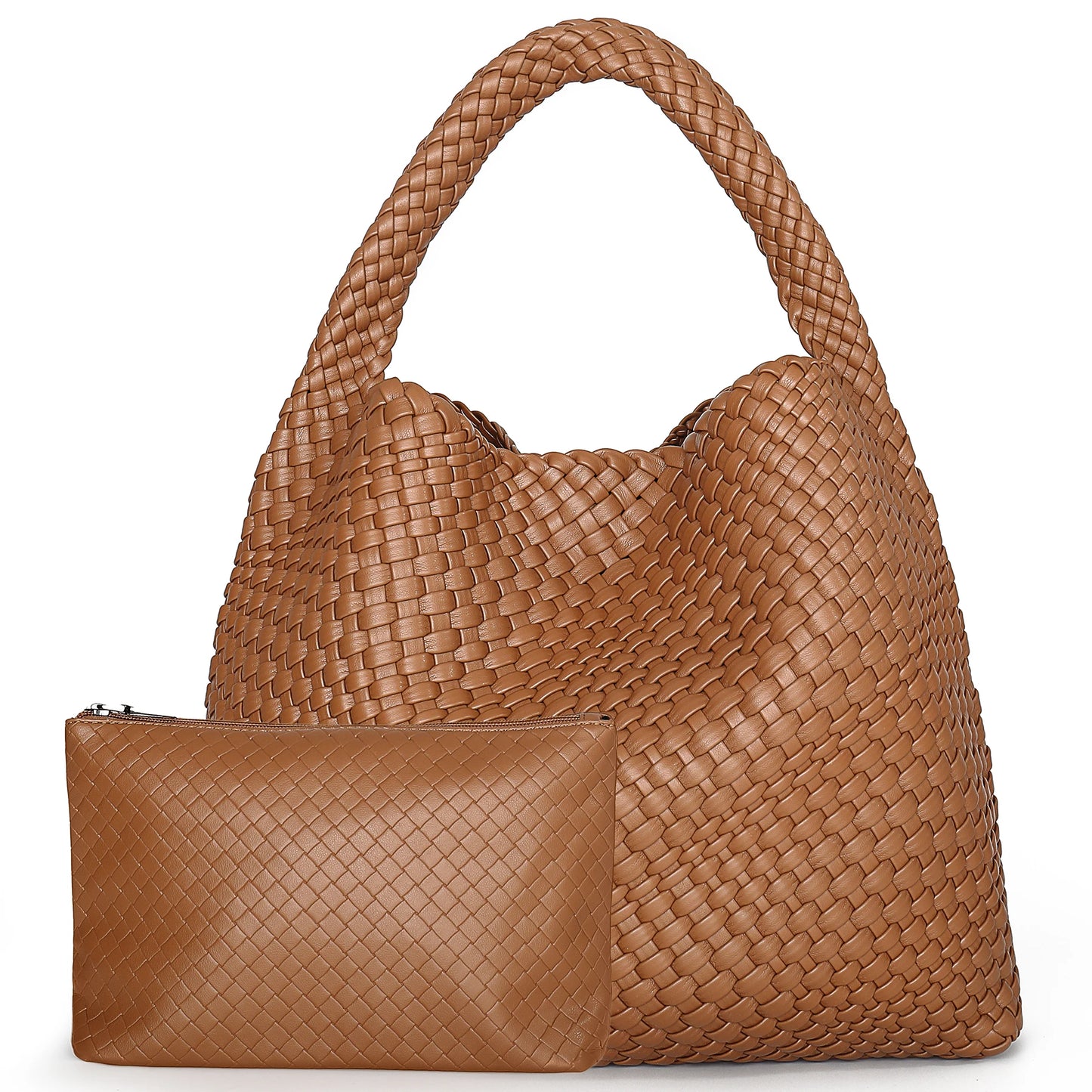 Large Woven Handbag Soft Leather Shoulder Bag Work Shopper Bag with Purse