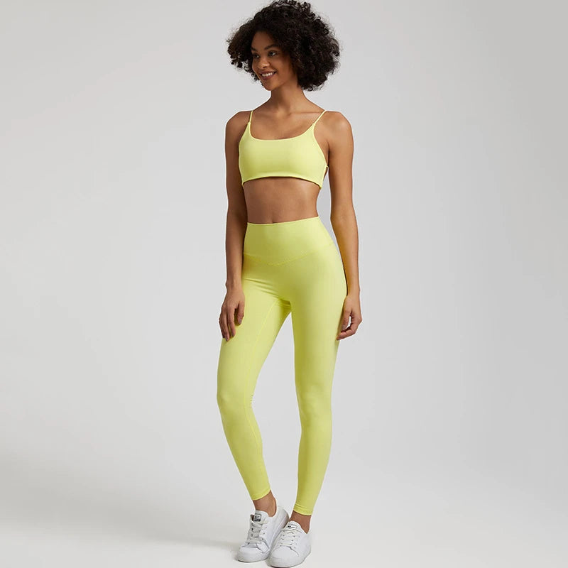 Gym Set Women Sports Outfit 2 Pieces Cross Back Bra Fitness Suit