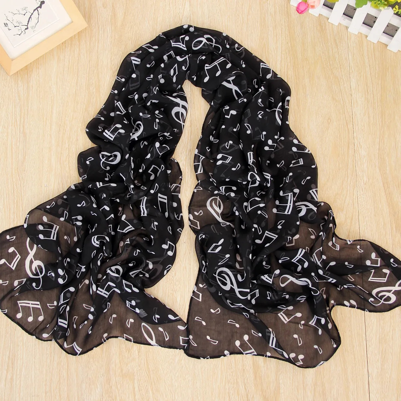 Ladies Musical Note Print Chiffon Neck Scarf
