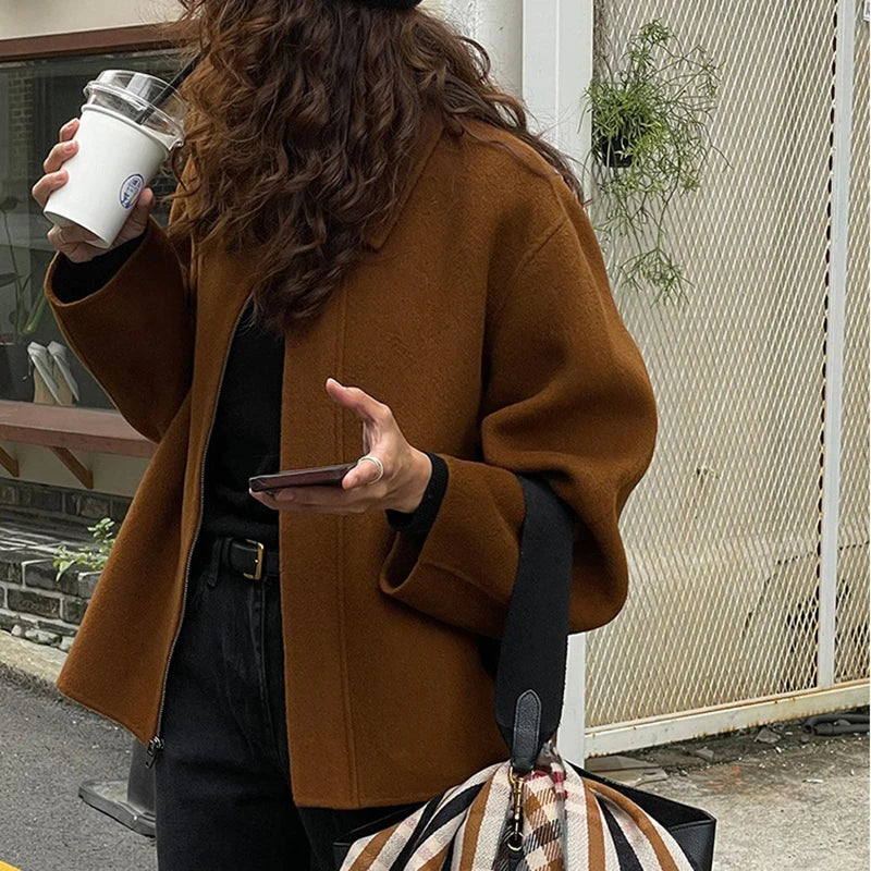 Women Winter Woolen Coat Fall Turn-Down Collar