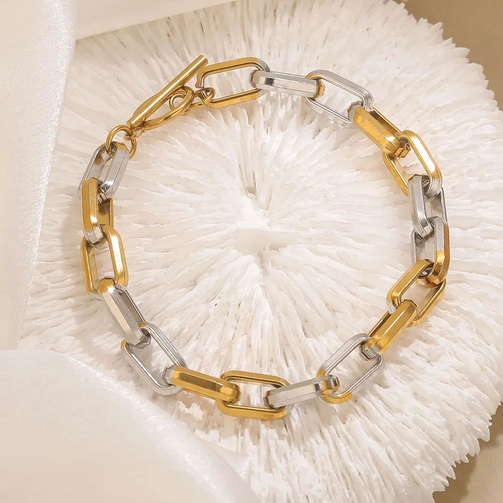 Stainless Steel Bracelets Paper Clip Chain Two-tone Craft