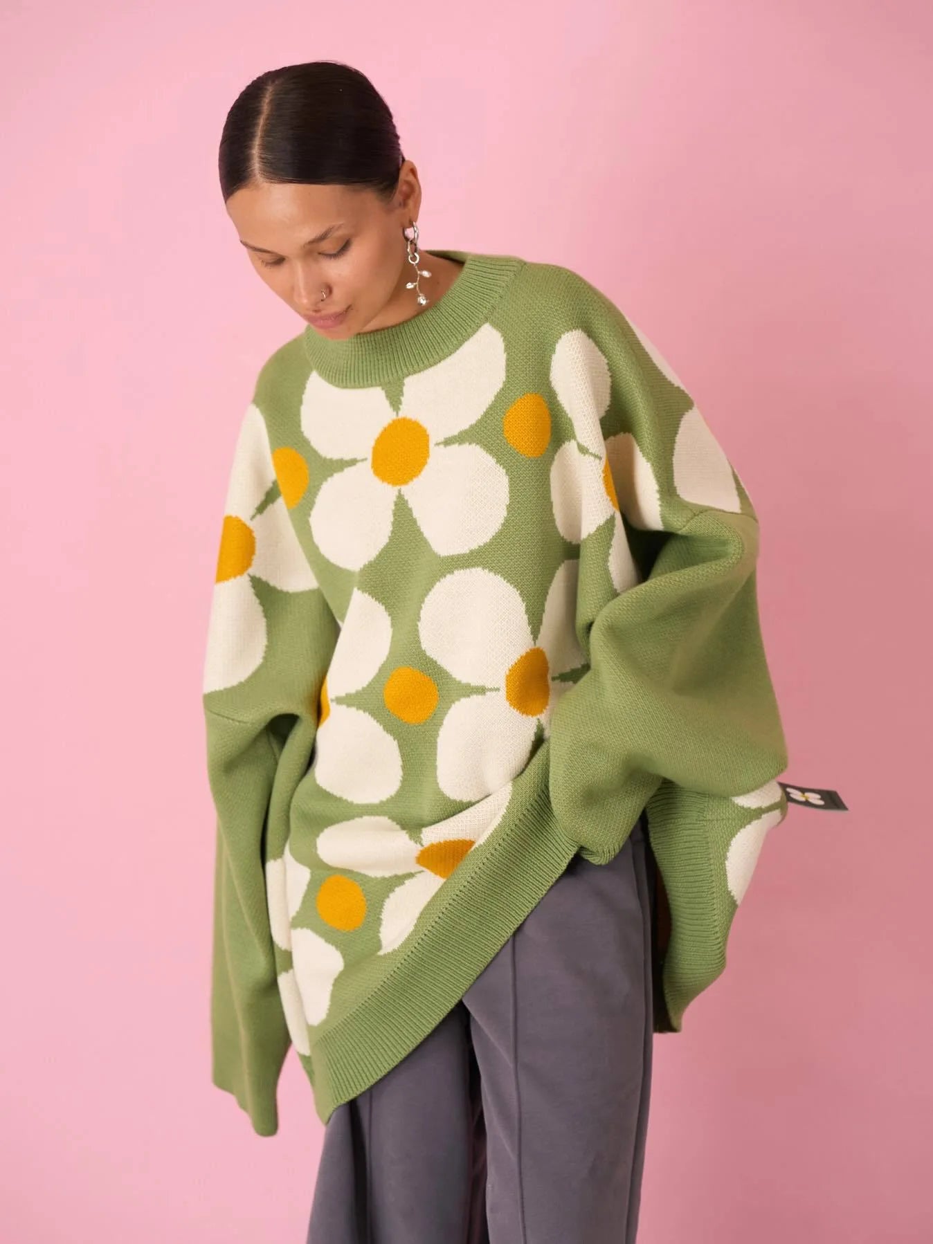 Women's Clothes Flower Jacquard Soft and Versatile Knit Sweater