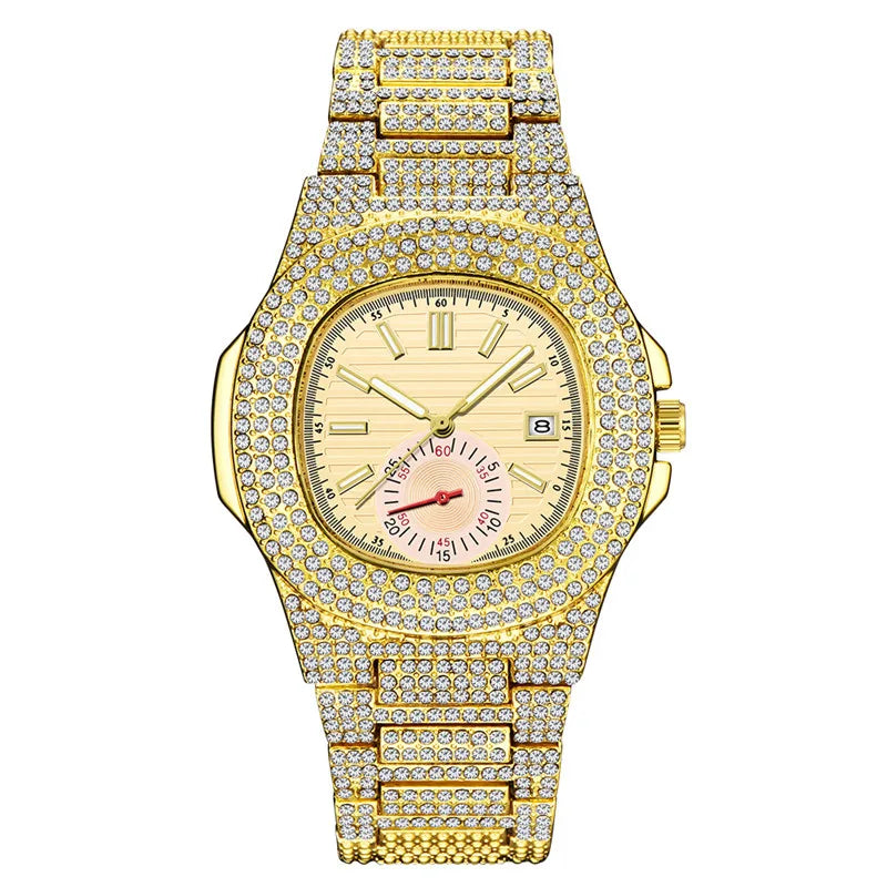 Watches For Men Reloj Hombre Fashion Alloy Band Diamond Calendar Gifts Quartz Wristwatches