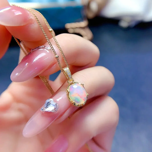 Silver Natural Opal Pendant Necklace