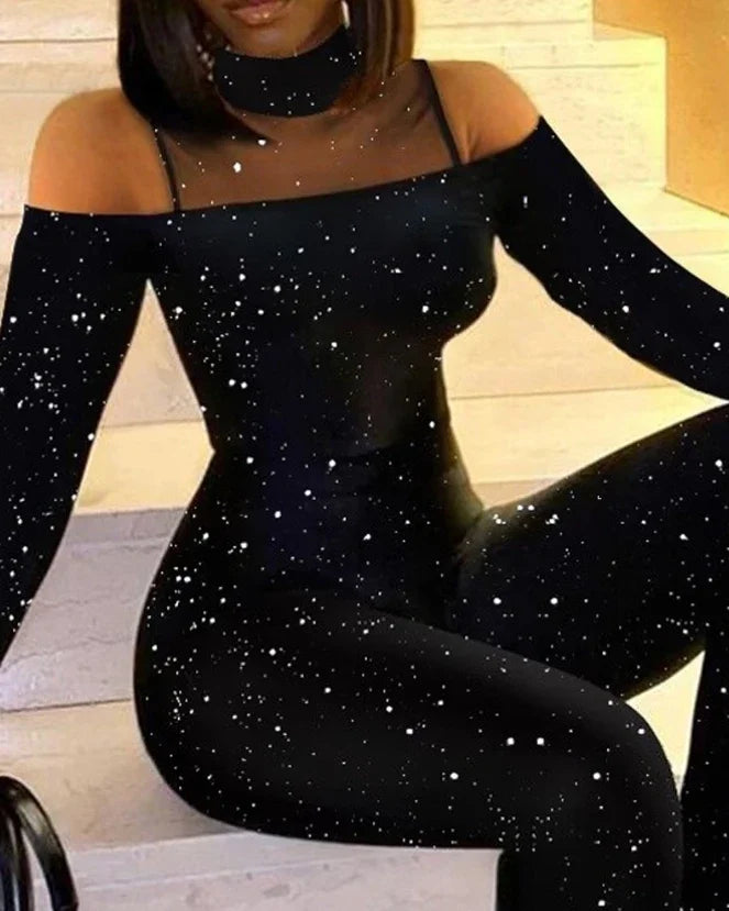Women's Evening  Jumpsuit Bright Diamond Printed