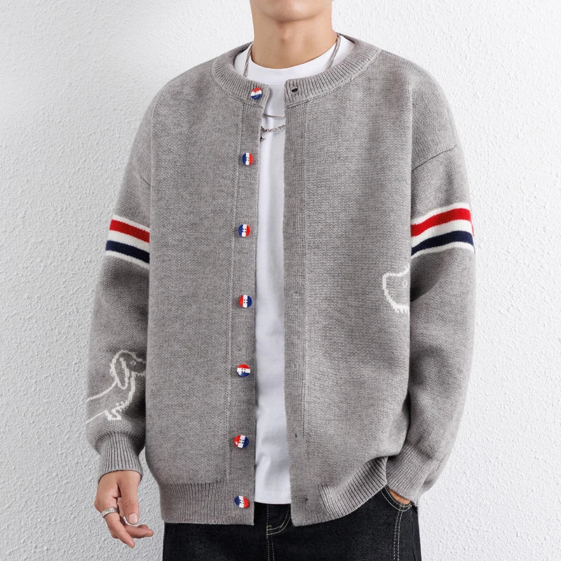 Knitted Cardigan Jacket for Men  Wide Pine Stand Collar Sweater