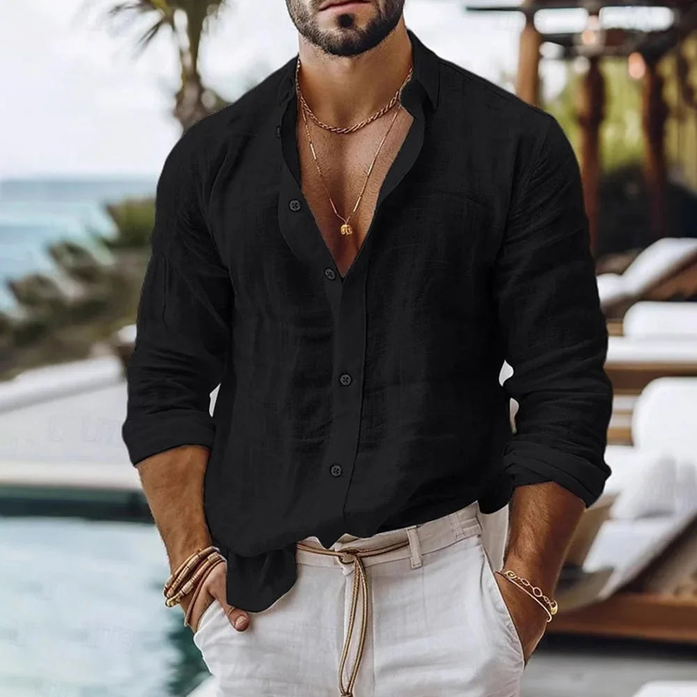 Cotton Linen Shirt for Men Summer Beach Style
