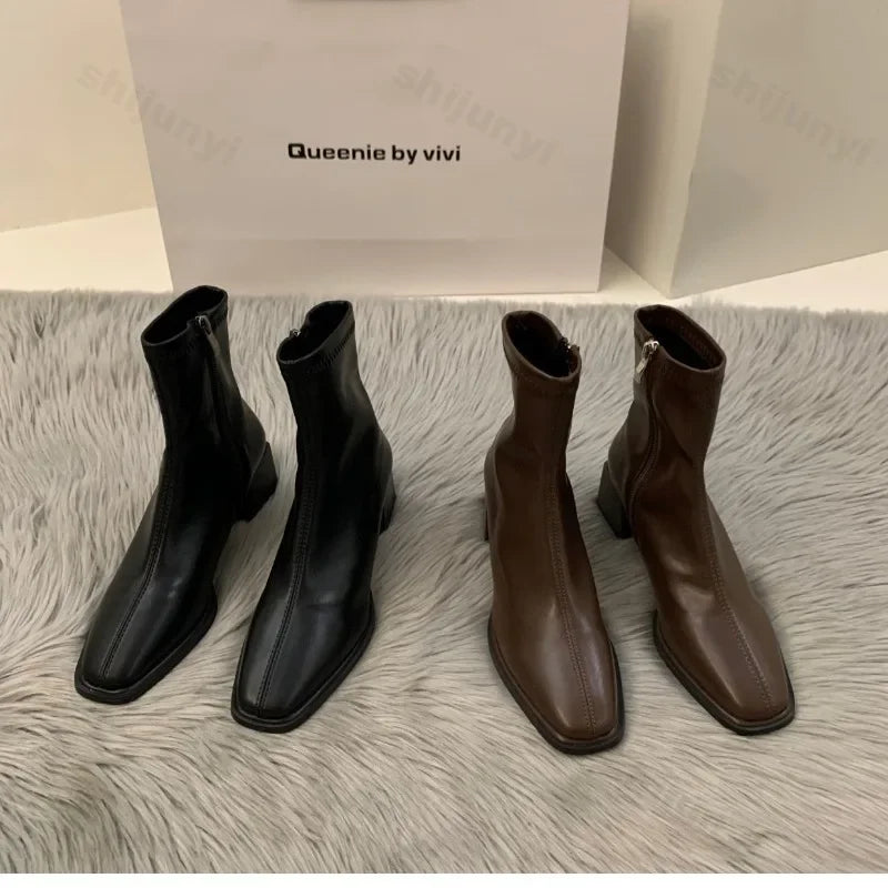 Short boots for women single boots round toe raised waterproof platform bare boots for women