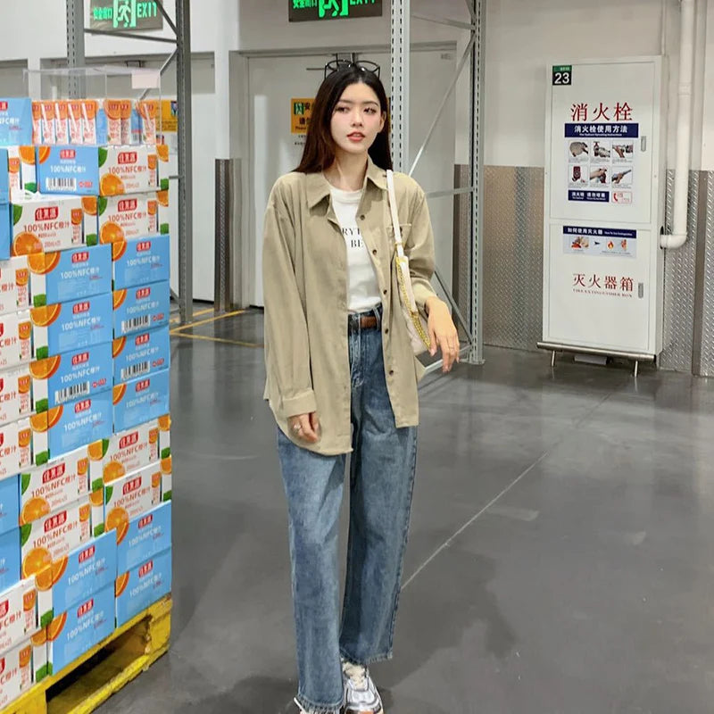 Women' Long Sleeve Shirt  Lapel Shirts Basic Solid Color