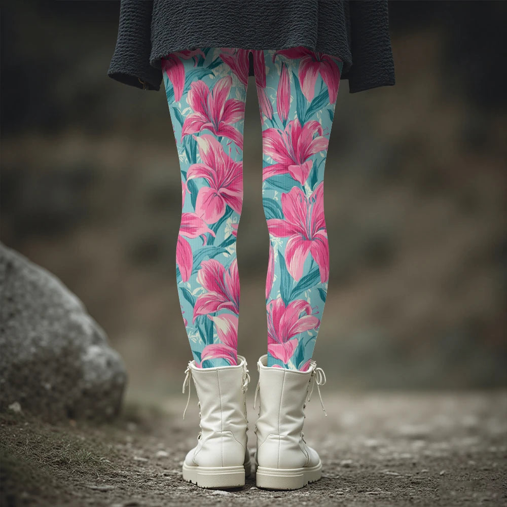 Women's Bright Pink Lily  Leggings