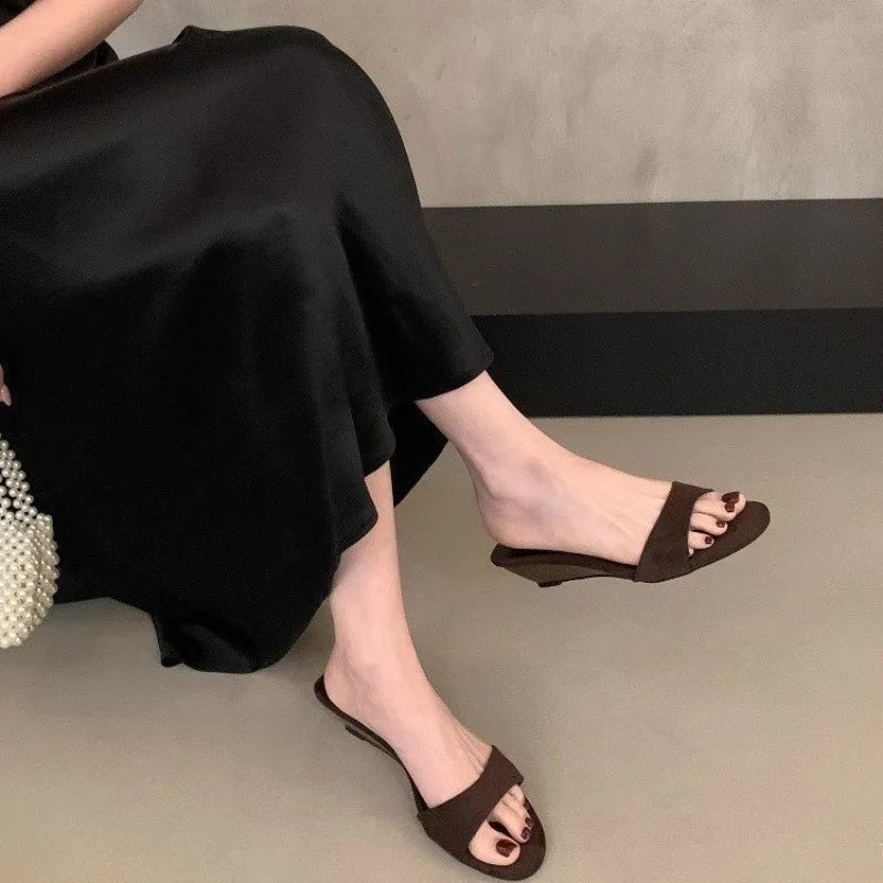 Women Slipper Fashion Med Wedge Heel Slip On Slides