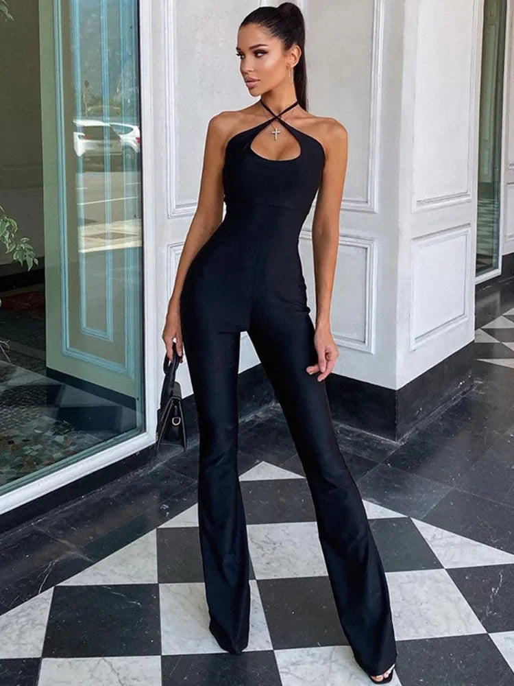 Solid-Coloured Lace-Up Jump Suits For Women